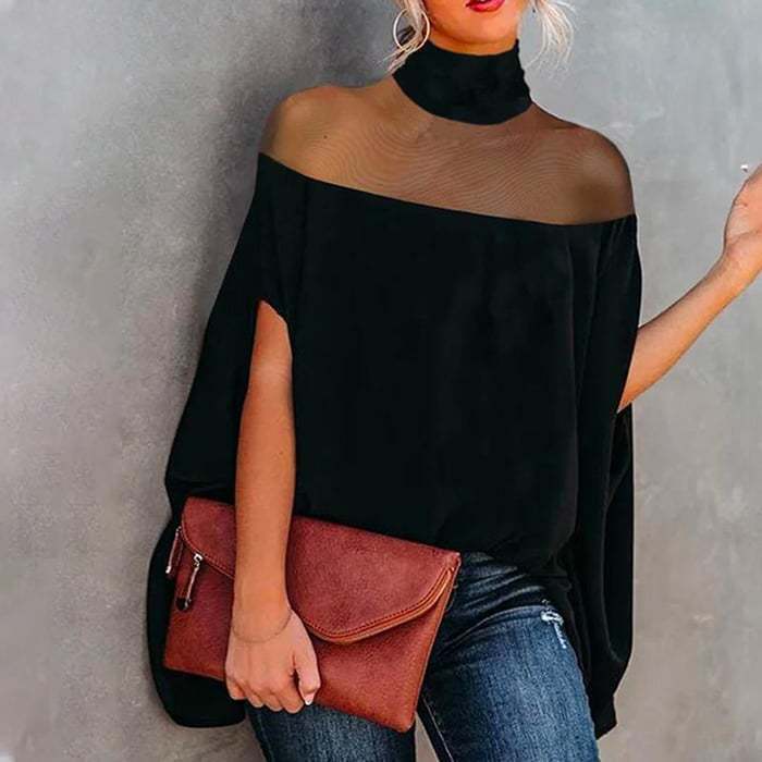 Damen lässiges Oberteil mit transparenten Einsätzen und weitem Schnitt