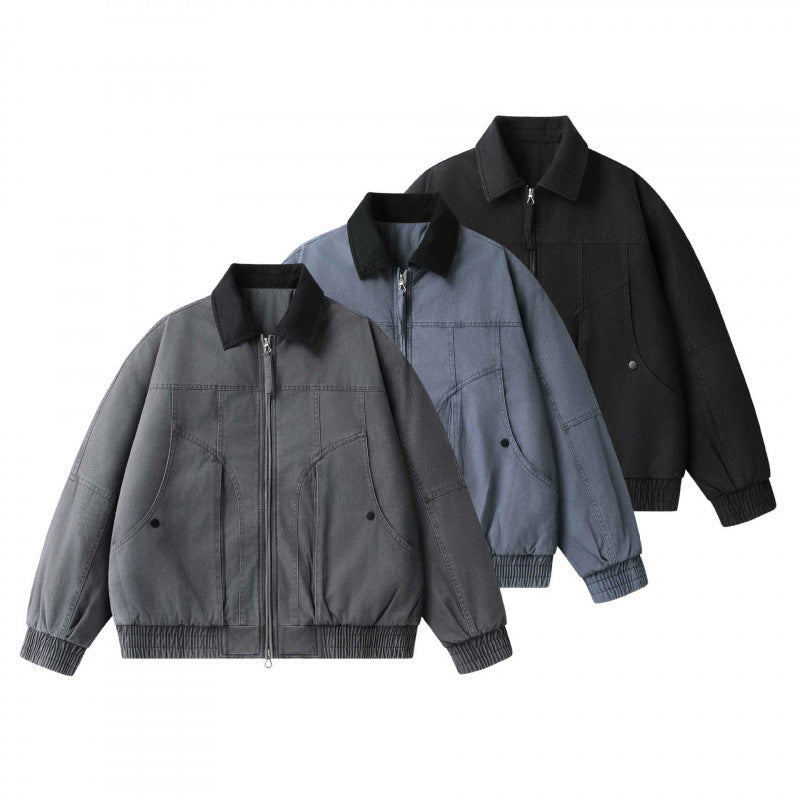 Herren Weitgeschnittene Worker-Bomberjacke aus Baumwoll-Canvas mit Kontrastkragen und Tunnelzugsaum Shop Nory