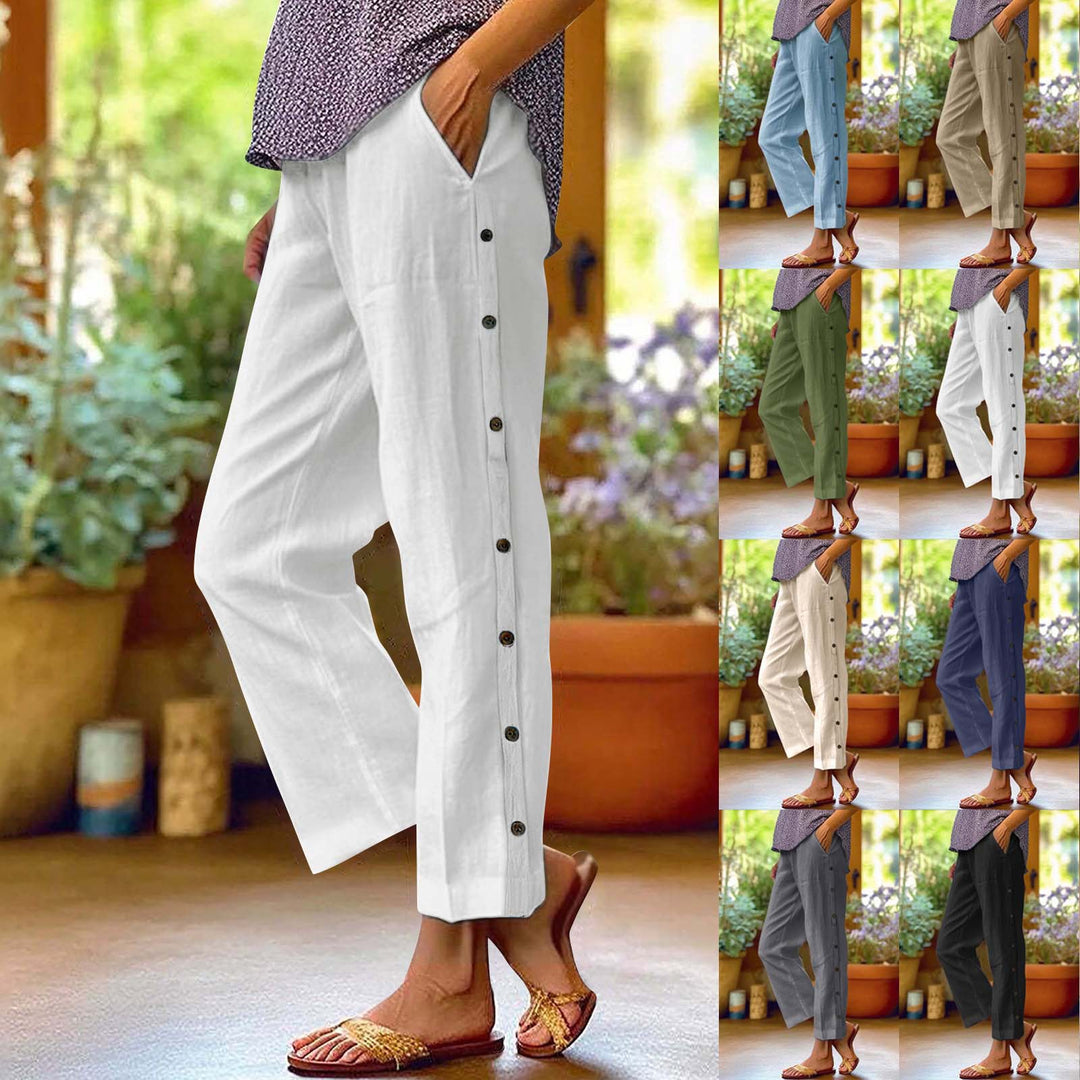 Damen Leichte Relaxed-Hose mit seitlicher Knopfleiste und Eingrifftaschen Shop Nory