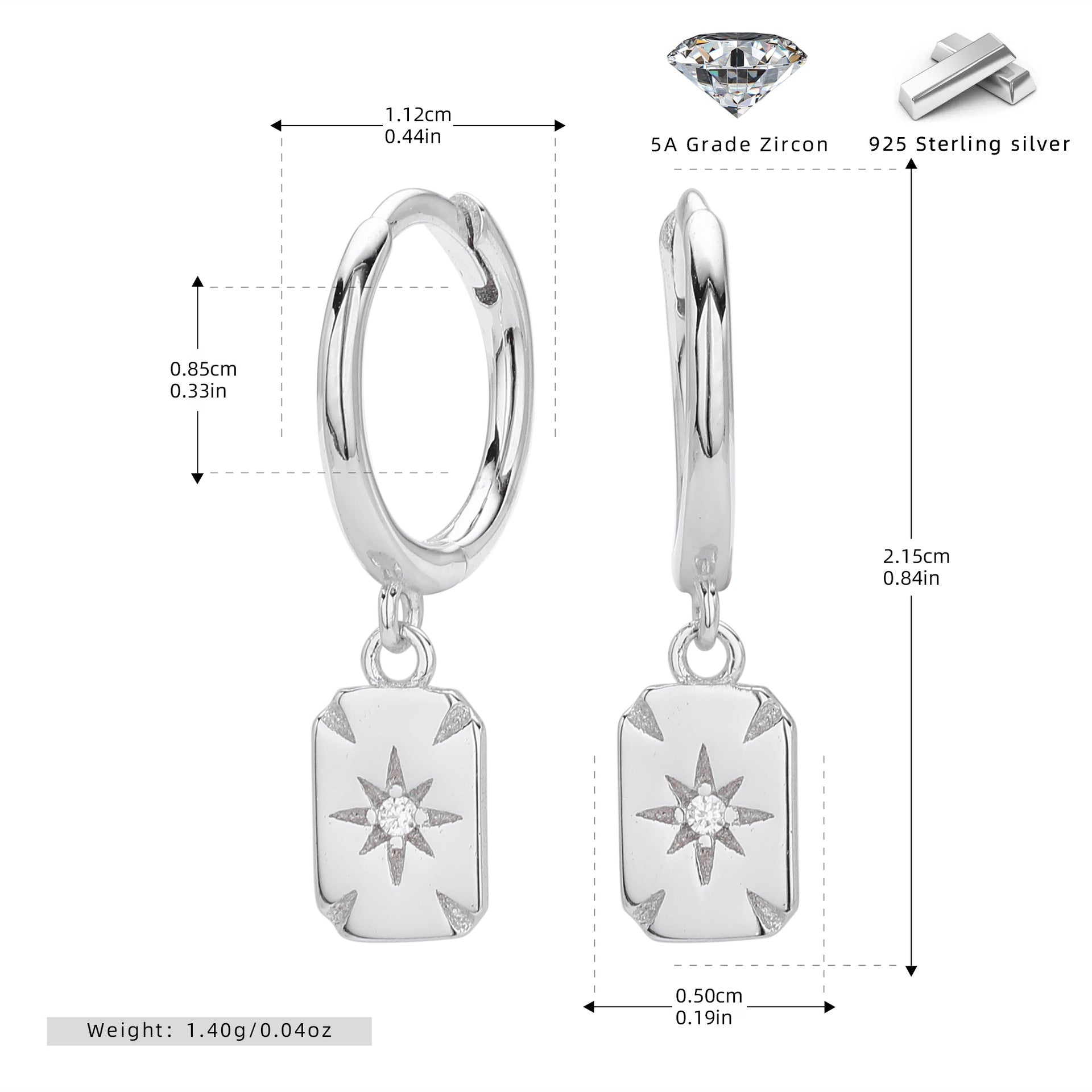 Damen Ohrhänger mit Zirkon-Anhänger und hochwertiger 925 Sterling Silberfassung Shop Nory