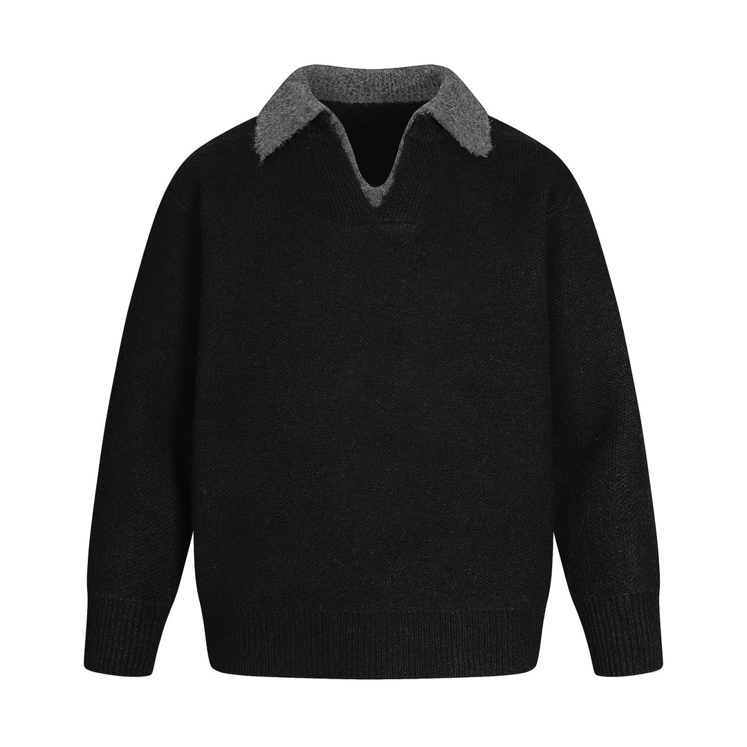 Damen Oversize Wollmix-Pullover mit kontrastpolokragen und V‑Ausschnitt Shop Nory