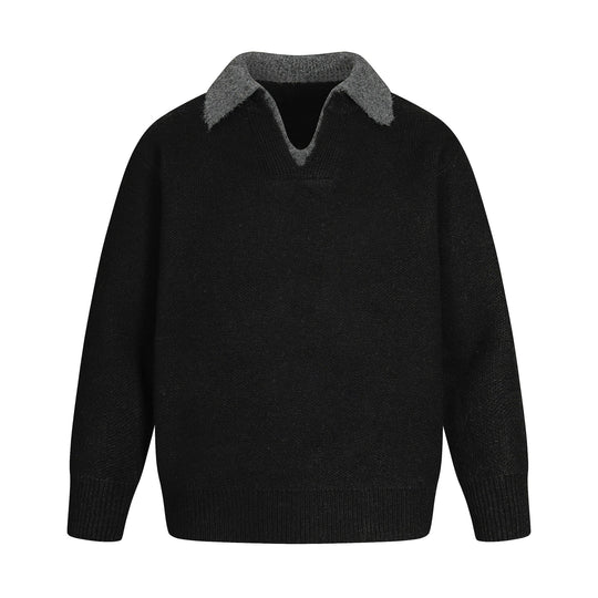 Damen Oversize Wollmix-Pullover mit kontrastpolokragen und V‑Ausschnitt Shop Nory