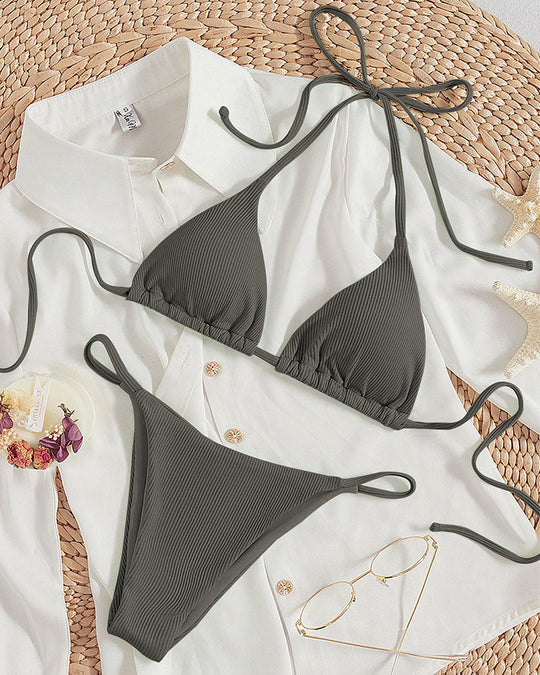 Damen Triangel-Bikini mit feiner Rippstruktur
