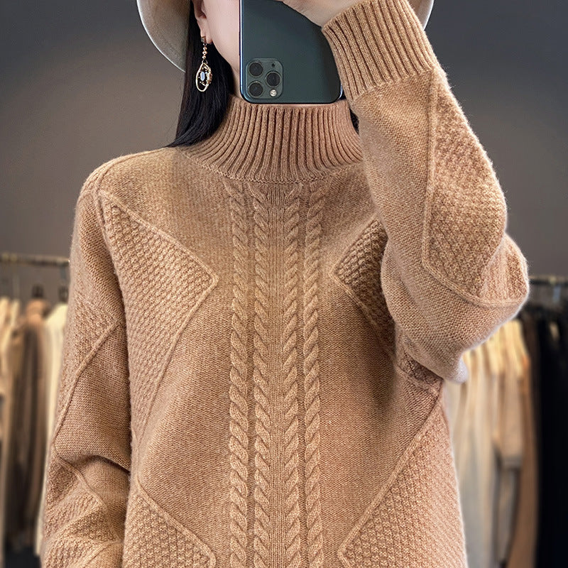 Damen Weicher Zopfstrick-Mockneckpullover mit Strukturpatches und flauschiger Mohair-Optik Shop Nory
