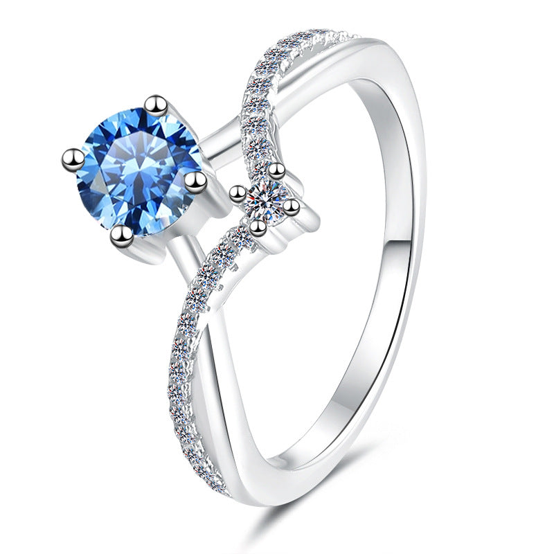 Damen Verlobungsring mit schwarzem Hauptstein und funkelnden Zirkonia-Elementen Shop Nory