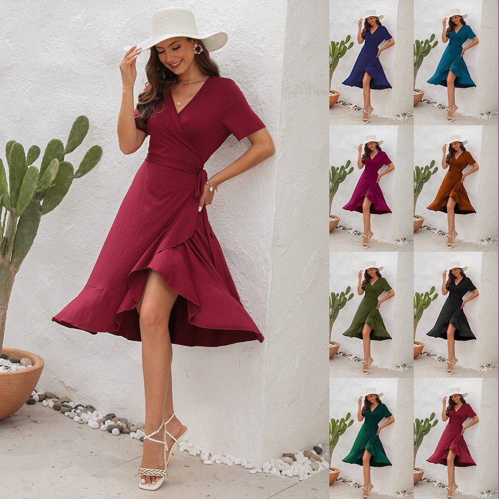 Damen Elegantes Wickelkleid mit schwungvollem Saum und praktischen Seitentaschen