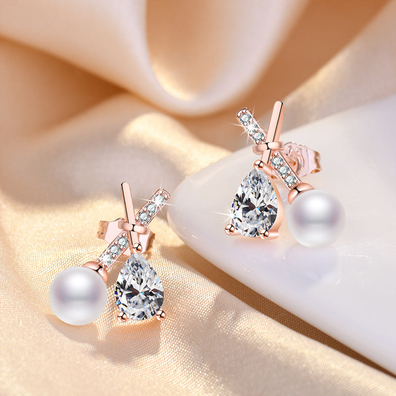 Damen Elegante Ohrringe mit Perlen und Kristallen Shop Nory