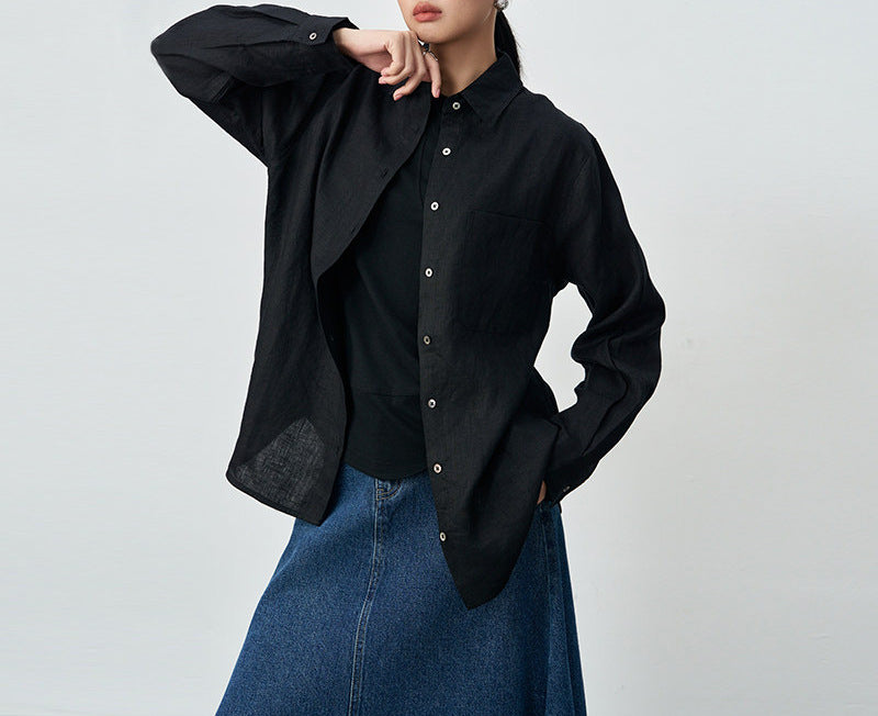 Damen Hochwertige Leinenbluse mit langen Ärmeln Shop Nory