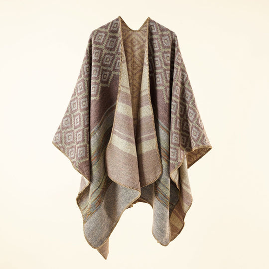 Damen Wollmix-Cape mit reversibler Double-Face-Webung und geometrischem Blockmuster Shop Nory