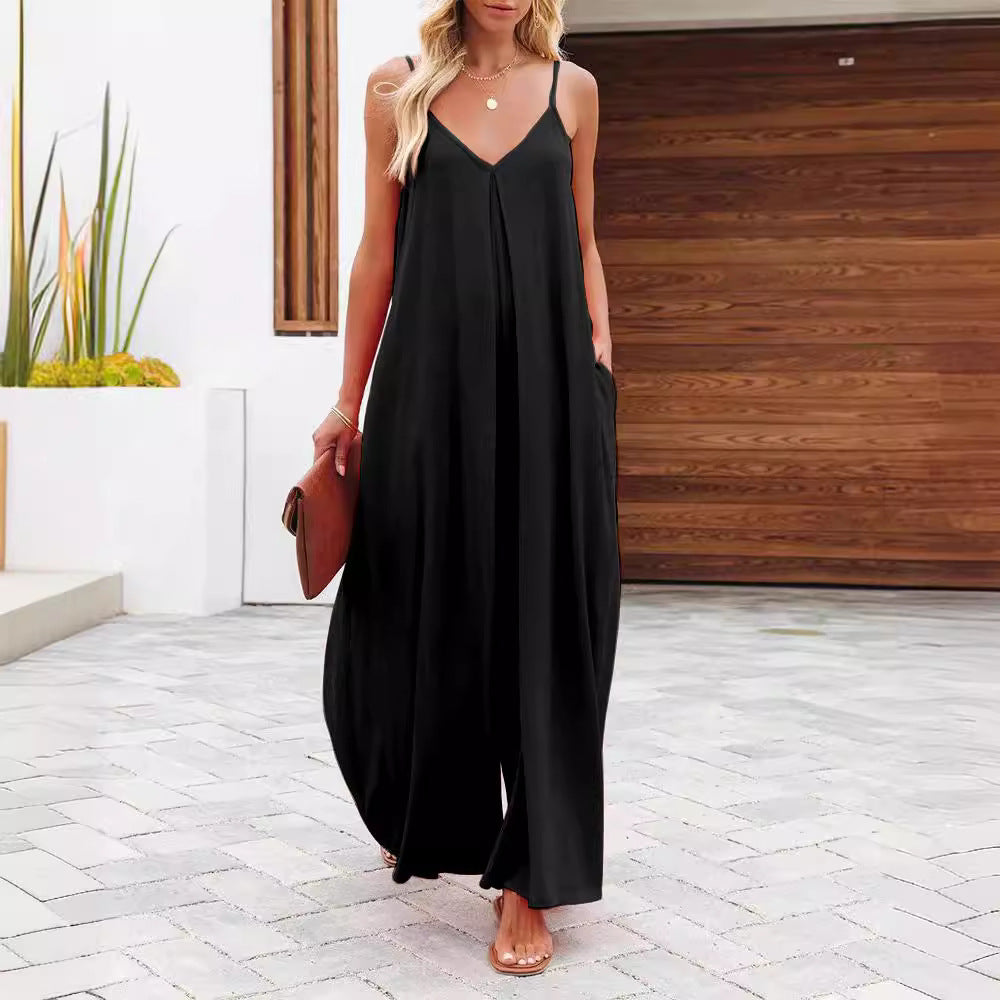 Damen Maxikleid mit v-ausschnitt und fließendem Schnitt