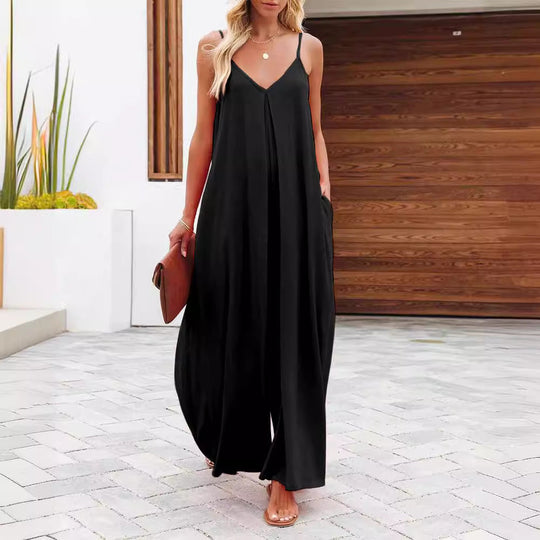 Damen Maxikleid mit v-ausschnitt und fließendem Schnitt