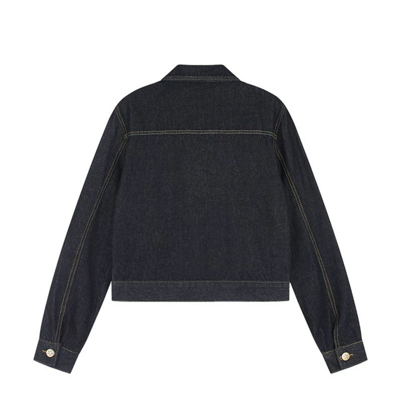 Damen Kurz geschnittene Jeansjacke mit Schulterklappen, Reißverschluss und Taillengürtel Shop Nory