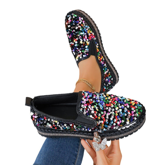 Damen Glitzernde Slip-On Sneakers mit elastischem Obermaterial und rutschfester Sohle Shopnory