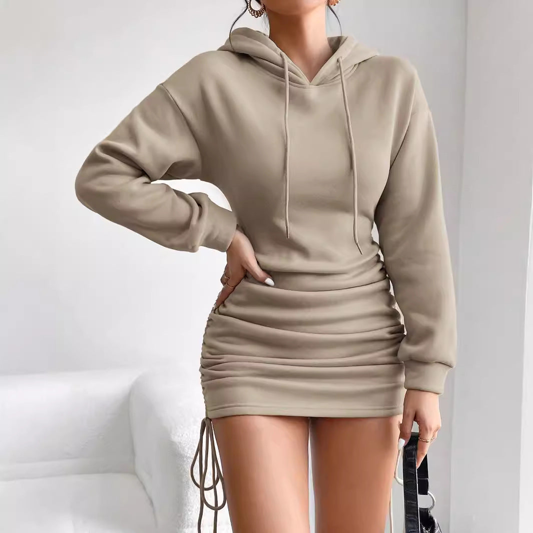 Damen Hoodie Kleid mit Raffung