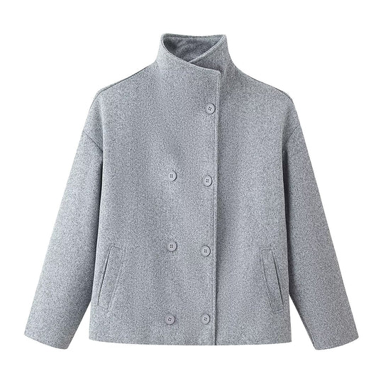 Damen Boxy Doppelreiher-Kurzmantel aus Wollmix mit Stehkragen Shop Nory