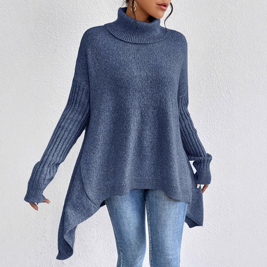 Damen nan Oversize Strickpullover mit hohem Rollkragen, gerippten Ärmeln und asymmetrischem Saum Shop Nory