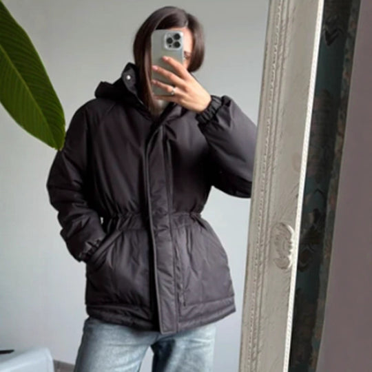 Damen Steppparka mit hohem Kragen, tailliertem Kordelzug und Kapuze Shop Nory