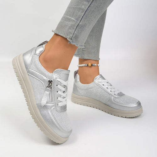 Damen modische Plateau-Sneaker mit seitlichem Reißverschluss, gepolstertem Memory-Fußbett und rutschfester Profilsohle Shop Nory