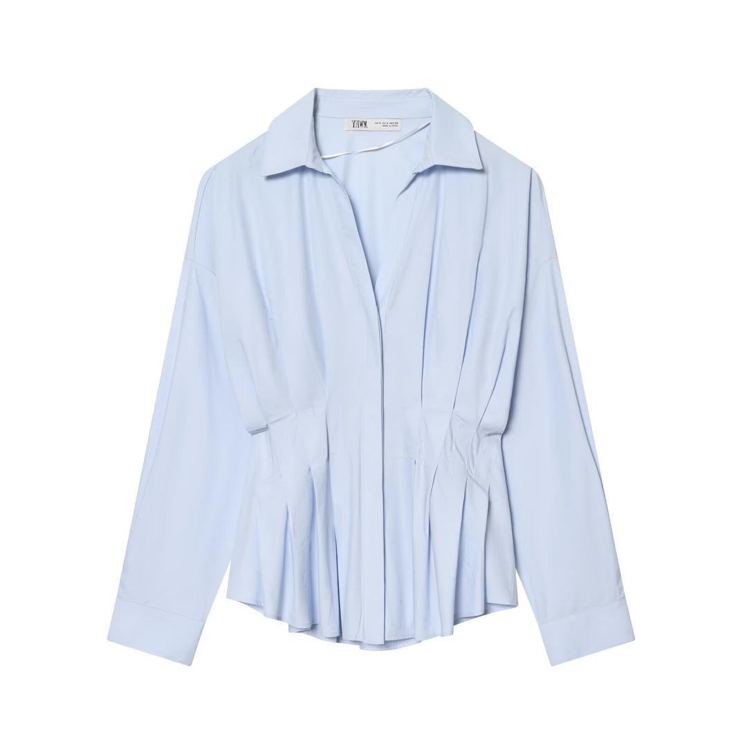 Damen Weite Hemdbluse mit Taillenfalten und überschnittenen Schultern Shop Nory