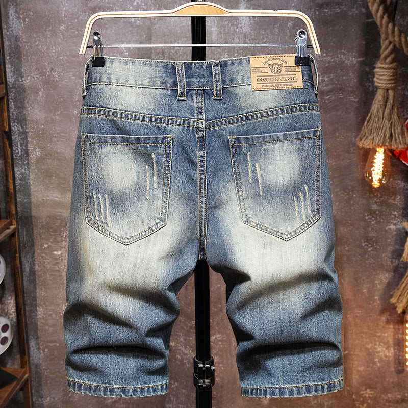 Herren Destroyed Denim-Shorts mit stylischen Rissen und Vintage-Details