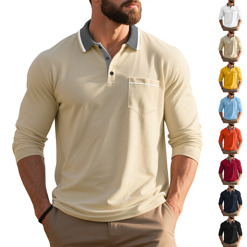 Herren Langarm Polo-Shirt aus atmungsaktivem Stoff mit modernem Kragen
