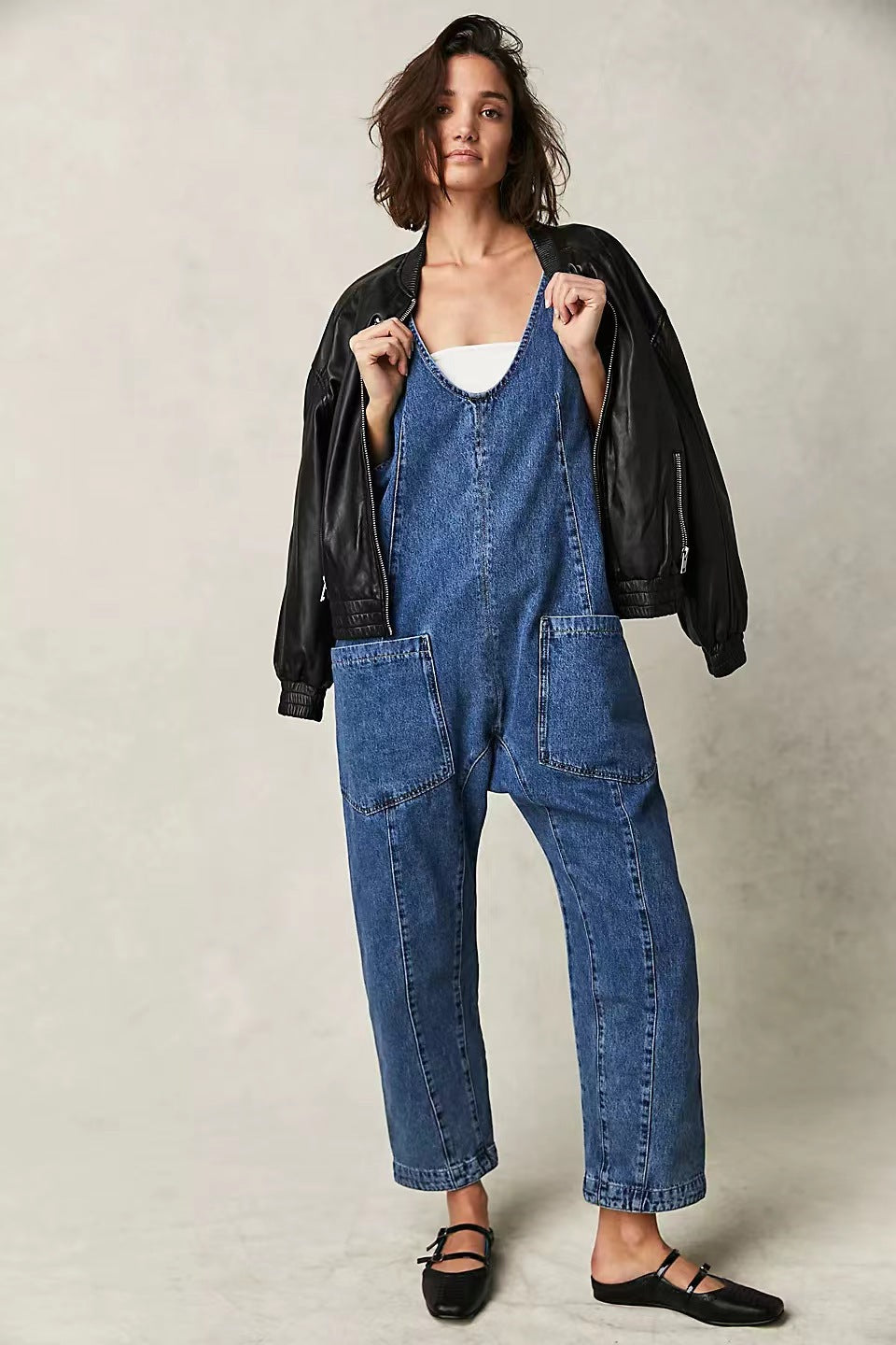 Damen Lässiger Denim-Overall mit großen Taschen