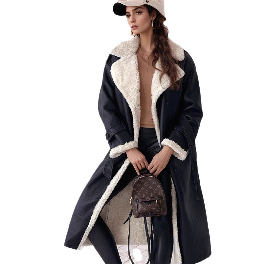Damen Langer Mantel mit Teddyfutter, doppelreihiger Knopfleiste und tailliertem Schnitt Shop Nory