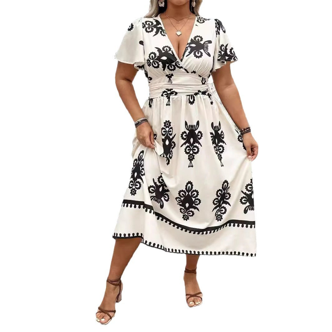 Damen Wickel-Midikleid mit taillierter Drapierung und dekorativem Bordürenprint Shop Nory