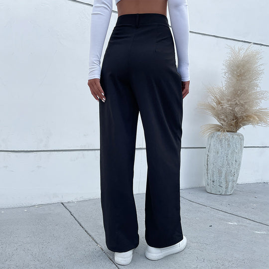 Damen Elegante Stoffhose mit hoher Taille, Bundfalten und weitem Bein Shop Nory