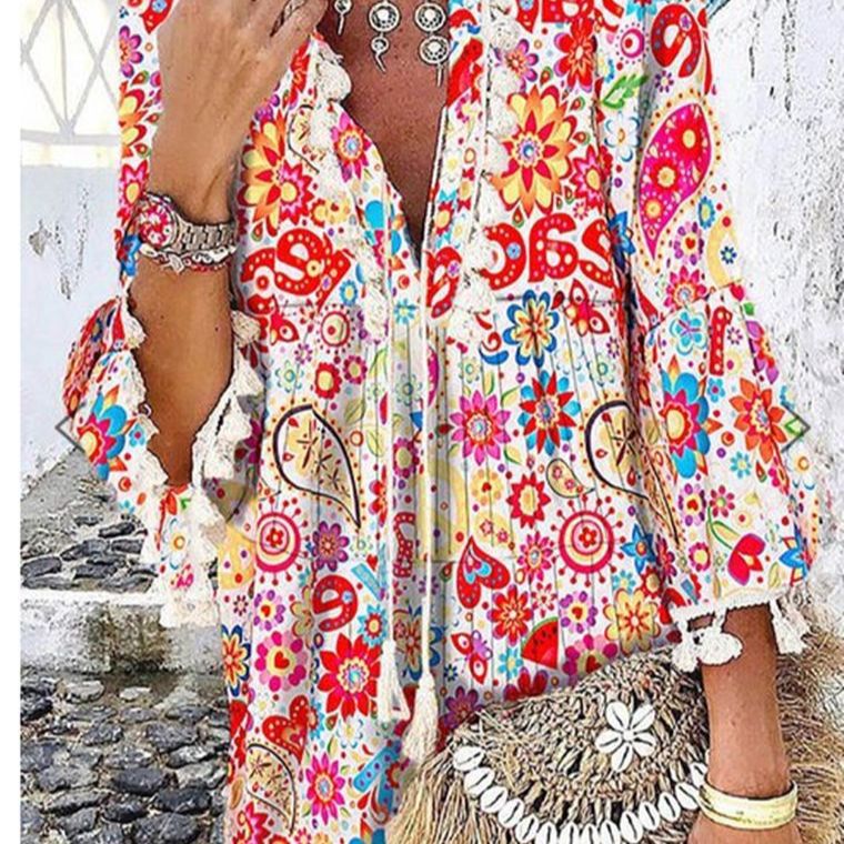 Damen Tunika-Kleid mit kreativem Print und Taschendetails