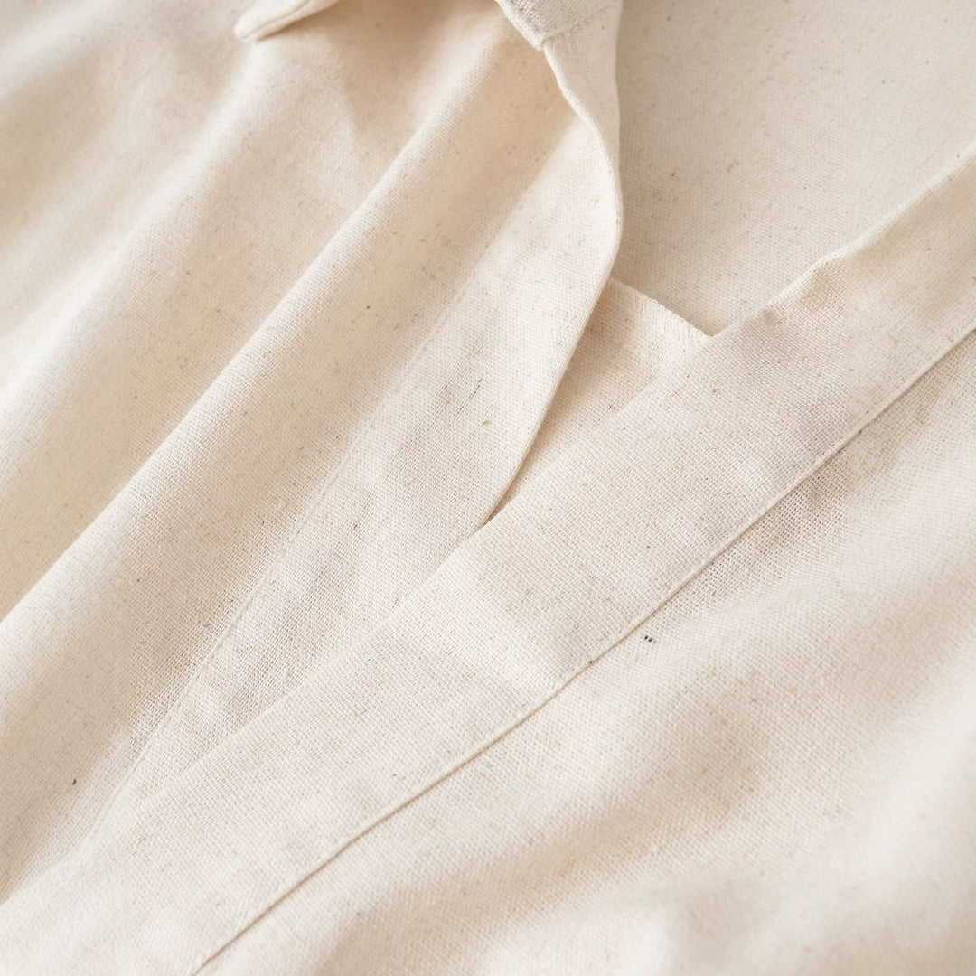 Damen Oversize-Leinenbluse mit offenem V‑Ausschnitt und gerafftem Saum Shop Nory