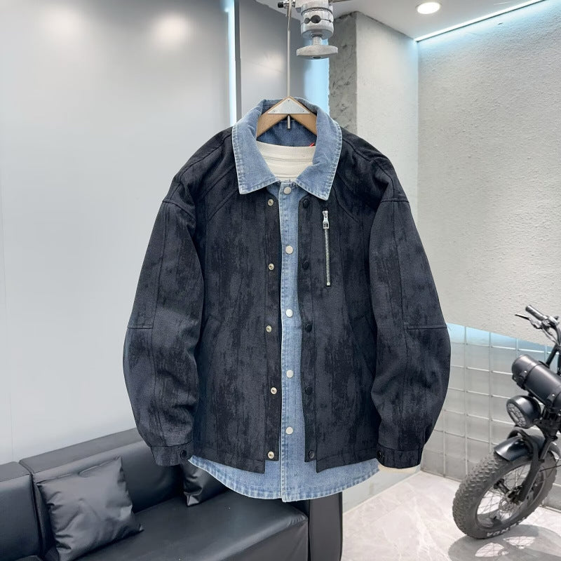Herren Overshirt-Jacke mit Jeans-Innenblende und Reißverschluss-Brusttasche Shop Nory