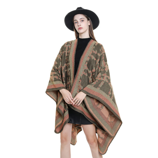 Damen Wollmix-Umhang mit jacquardgewebtem Aquarelldruck und offener Kimono-Silhouette Shop Nory