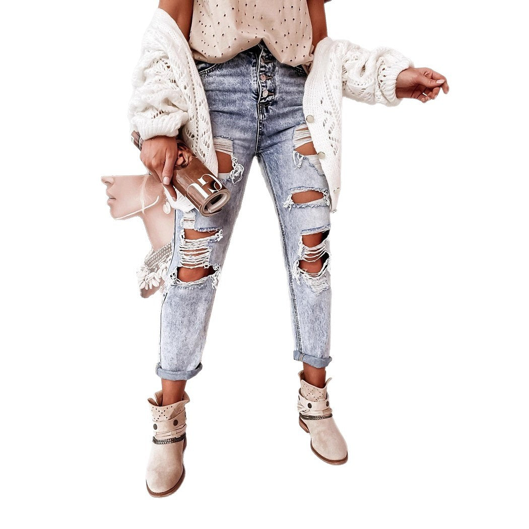 Damen Ripped Mom-Jeans mit hohem Bund und lässigem Schnitt