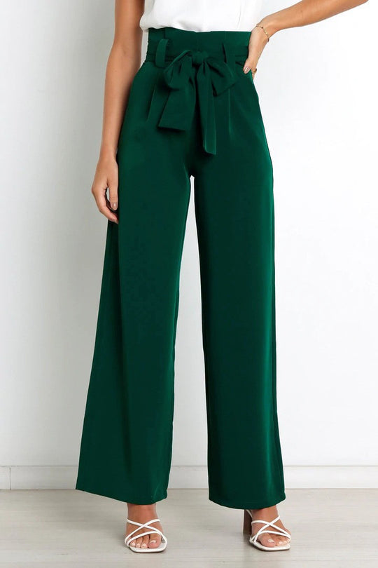 Damen Weite High-Waist Paperbag-Hose mit Bundfalten und Bindegürtel Shop Nory