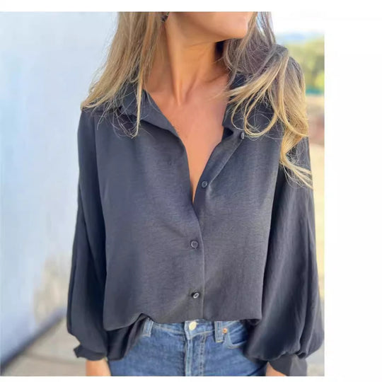 Damen Locker geschnittene Viskose-Hemdbluse mit Oversize-Schnitt und Ballonärmeln Shop Nory