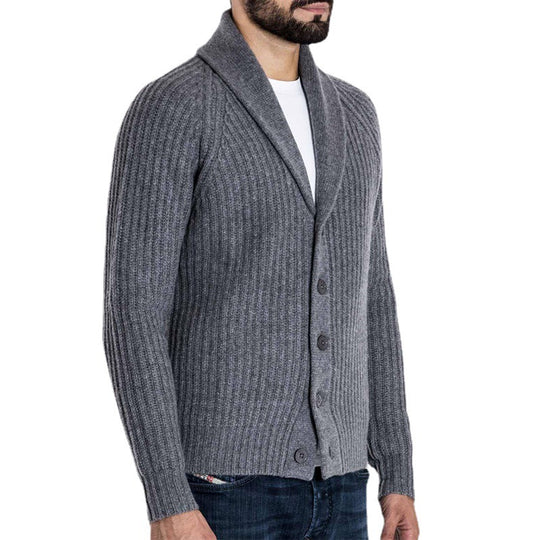 Herren Rippstrick-Cardigan mit Schalkragen und durchgehender Knopfleiste Shop Nory