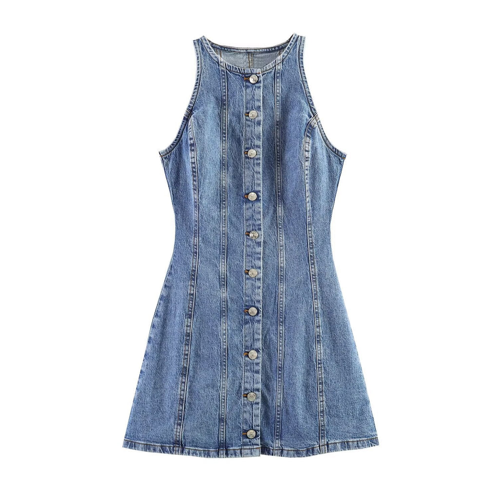 Damen Jeanskleid mit geflochtenem Knoten und durchgehender Knopfleiste