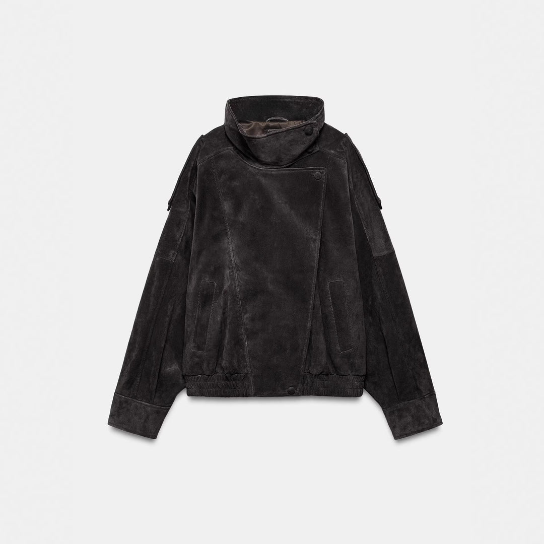 Damen Lässige Wildlederjacke mit hohem Kragen