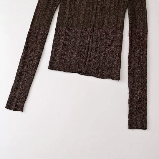 Damen Figurbetonter gerippter Feinstrick-Cardigan mit V‑Ausschnitt, Glanzfaden und Zierknopfleiste Shop Nory