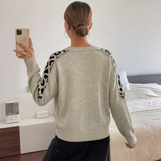 Damen Oversize Strickpullover mit Leo-Jacquard-Schultereinsätzen Shop Nory