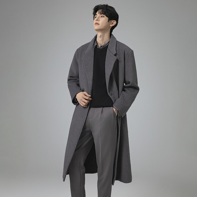 Herren Eleganter langer Wollmix-Mantel mit fallendem Schalkragen und cleanem Einreiher Shop Nory