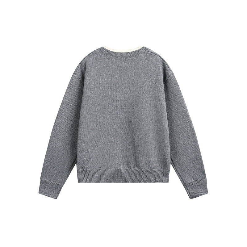Unisex Grobgestrickter Pullover mit V‑Knopfleiste und Lagenkragen Shop Nory