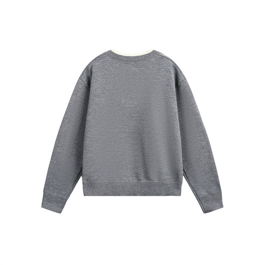 Unisex Grobgestrickter Pullover mit V‑Knopfleiste und Lagenkragen Shop Nory