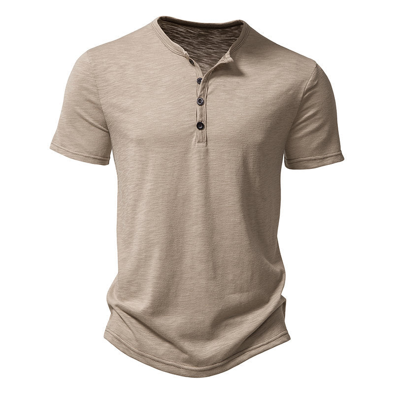 Herren Kurzarm-Henley-T-Shirt mit modischem Knopfdesign und atmungsaktiver Baumwolle Shopnory