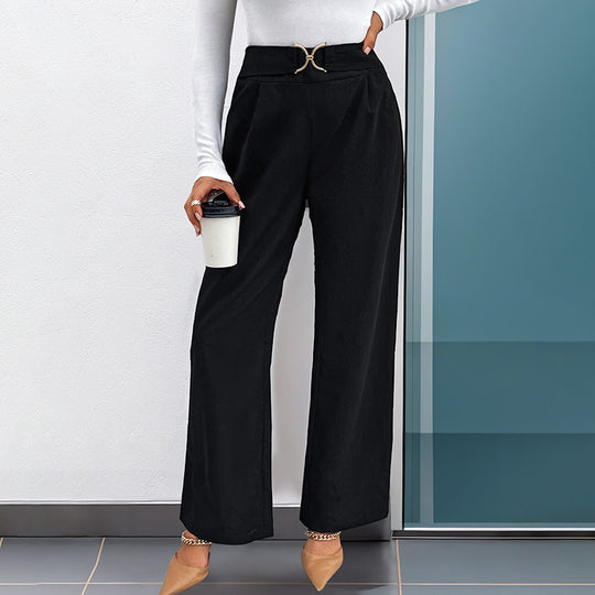 Damen Hochtaillierte Palazzo-Hose mit weitem Bein und dekorativem Schmuckgürtel Shop Nory
