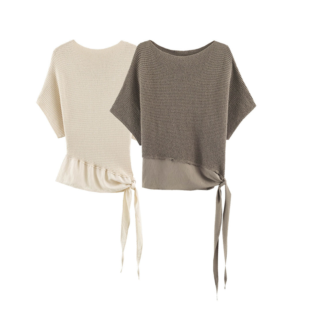 Damen Oversize-Feinstrick-Poncho mit asymmetrischem Saum und Bindeband Shop Nory