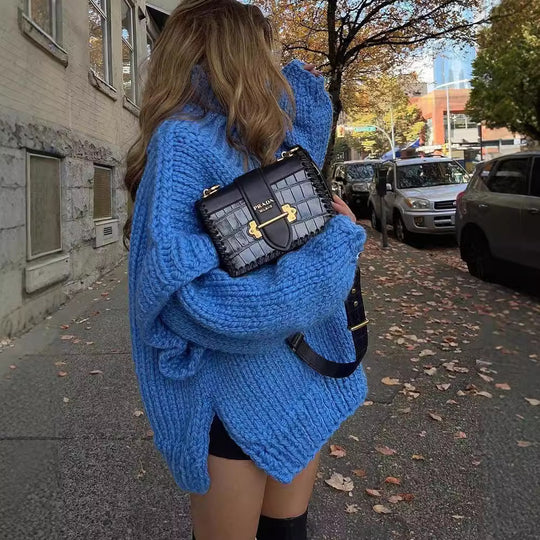 Damen Oversize Grobstrickpullover mit hohem Rollkragen Shop Nory