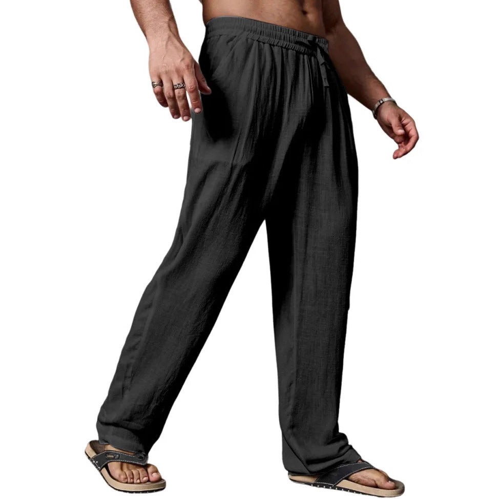 Herren entspannte Leinenmix-Yogahose mit Kordelzug, Elastikbund und geradem Bein Shop Nory