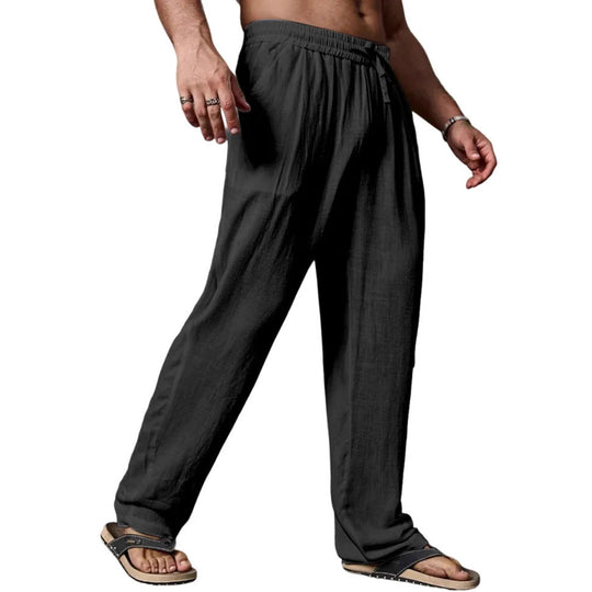 Herren entspannte Leinenmix-Yogahose mit Kordelzug, Elastikbund und geradem Bein Shop Nory